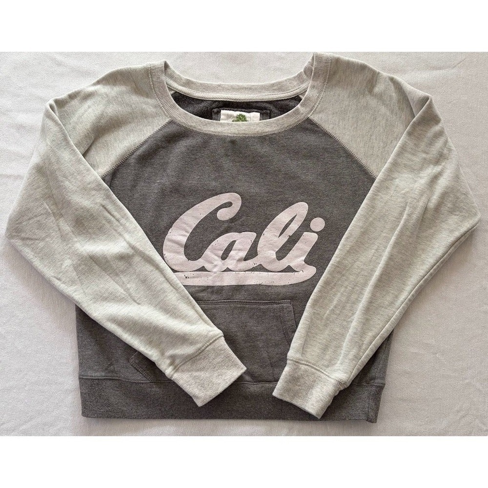Green Sleeved LA Cali Logo California Raglan Sweatshirt Gray Pocket Large‎ Y2K